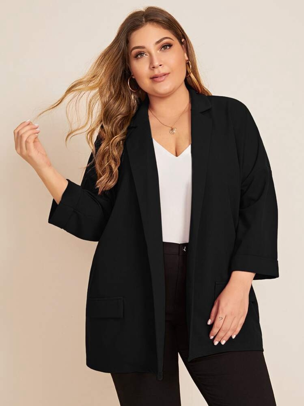 SHEIN Plus-Size Open Front Blazer Jacket